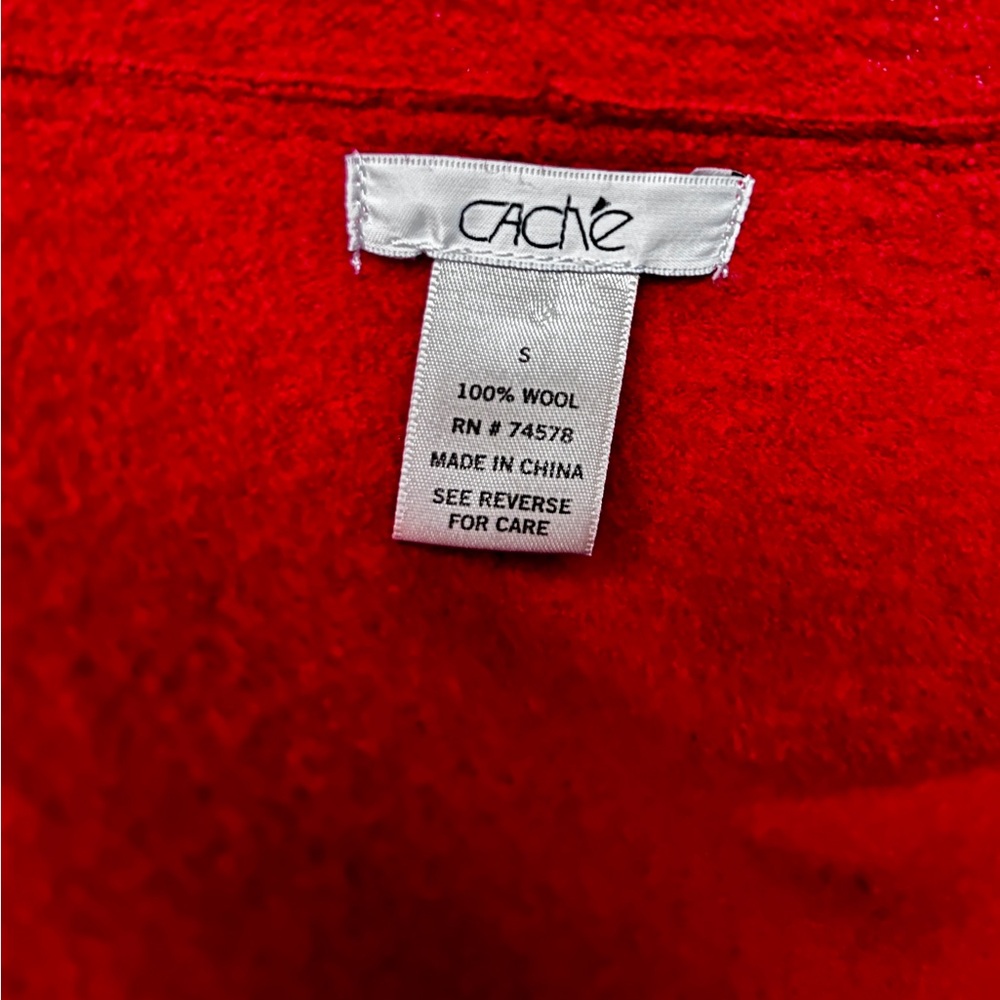 Cache ~ Women's Small ~100% Wool ~ Red Blazer Jacket W/ Lace Up Detail Hook Loop - Picture 16 of 16